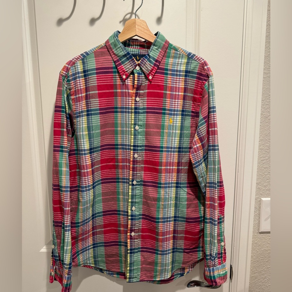 Ralph Lauren Slim-Fit Oxford Long-Sleeve plaid shirt, large.